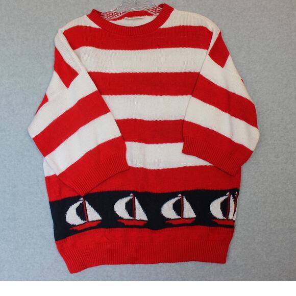 Vintage Indian‎ Harbour Sweater Made in USA 3/4 Sleeve Red  Sailboat Size Large - Picture 3 of 9